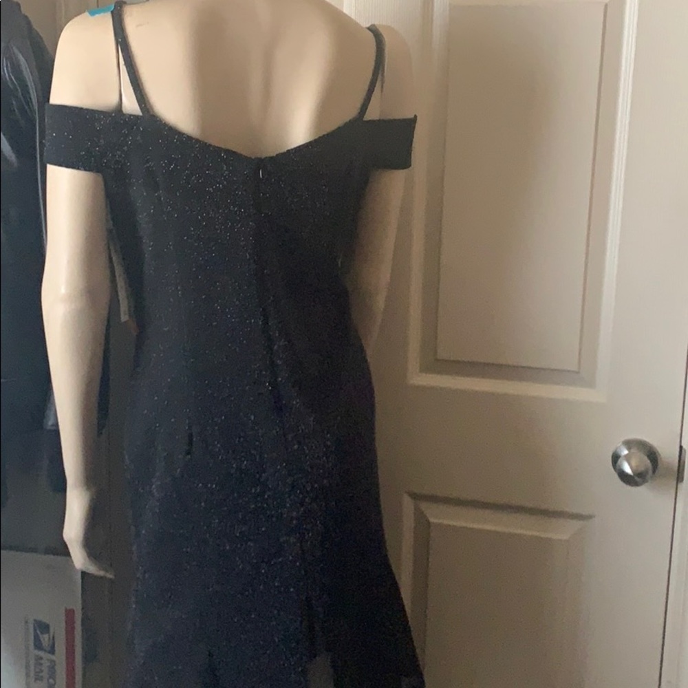 Off The Shoulder W/Straps Sparkling on Black Dress - Picture 3 of 4